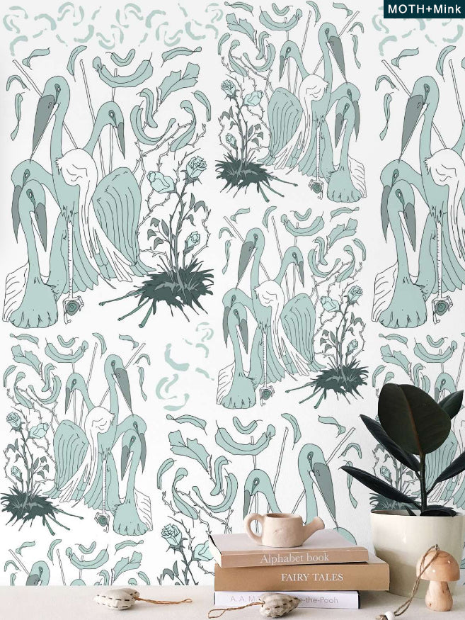 Roses and Egrets Wallpaper - Original