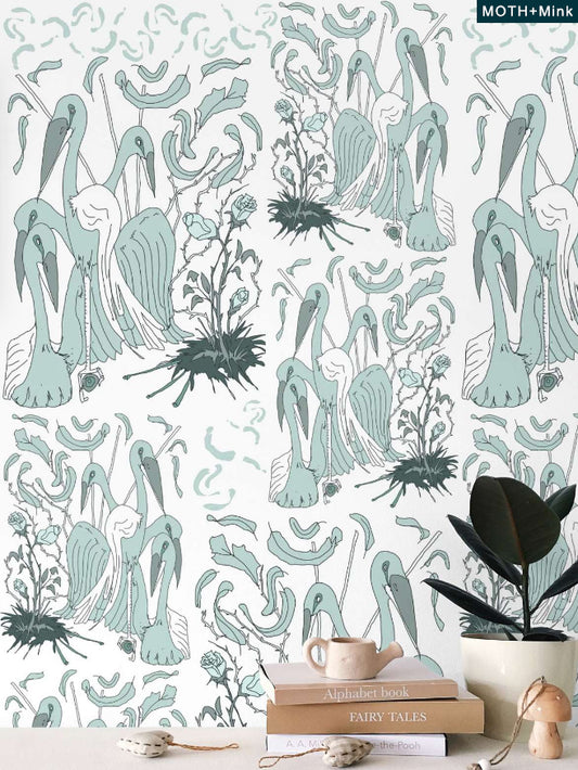 Roses and Egrets Wallpaper - Original