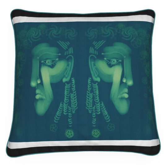 Tribe, Black and White and Green, Feather Filled Cushion.
