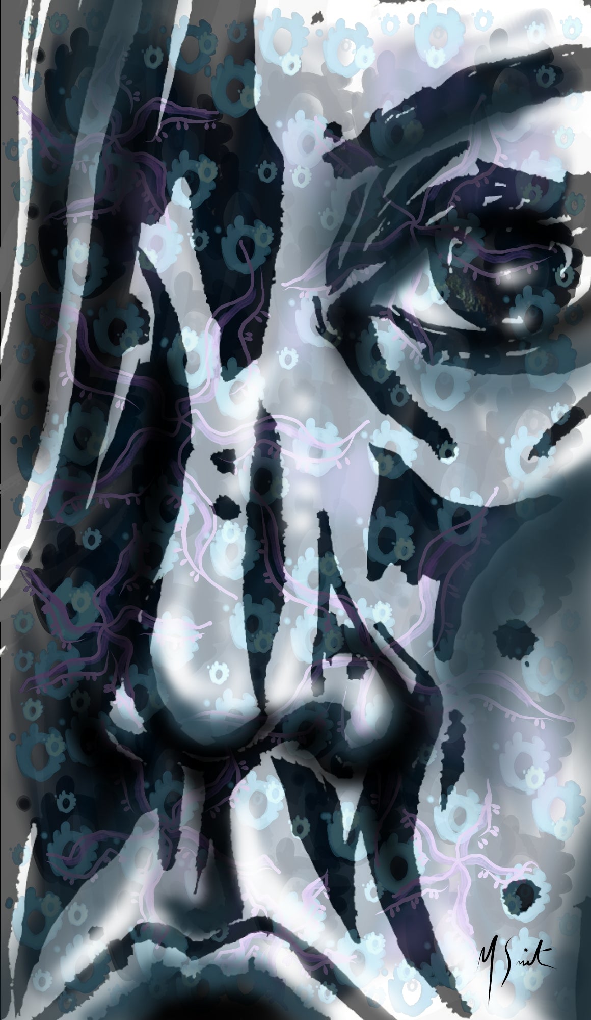 A limited edition fine art giclée print featuring a stylized, abstract portrait with elements that evoke a mythological sea creature.