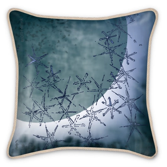 Winter Nights,  Pale Green and Cool Blue, Feather Filled Silk Cushion.